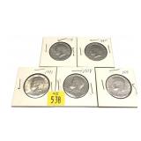 x5- Kennedy half dollars, mixed dates -x5 half