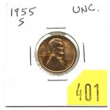 1955-S Lincoln cent, Unc.