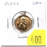 1954-S Lincoln cent, Unc.