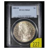 1883-O Morgan dollar, PCGS slab certified MS-63