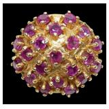 14K Yellow gold natural ruby cluster domed