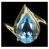 14K Yellow gold pear cut blue topaz ring,