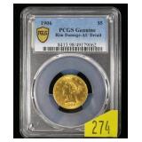 1906 $5 Gold Liberty Half Eagle, PCGS slab