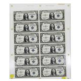 $1 Uncut sheet of 12 silver certificates series