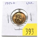 1947-D Lincoln cent, Unc.