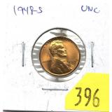 1948-S Lincoln cent, Unc.