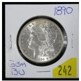 1890 Morgan dollar, gem B.U.