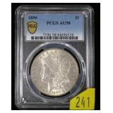 1890 Morgan dollar, PCGS slab certified AU58