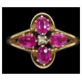 14K Yellow gold vintage oval cut ruby four-stone