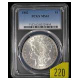 1882 Morgan dollar, PCGS slab certified MS-62