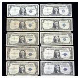 x10- $1 silver certificates series of 1935/1957