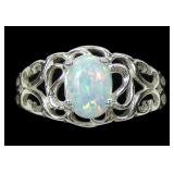 Sterling silver lab fire opal ring in lattice