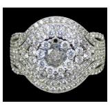 Sterling silver CZ split shank statement ring,