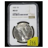 1923 Peace dollar, NGC slab certified MS-63