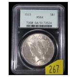 1923 Peace dollar, PCGS slab certified MS-64