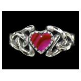 Sterling silver heart shape pink paua ring, size 4