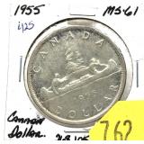 1955 Canadian silver dollar