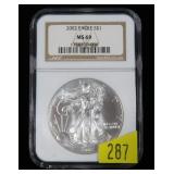 2002 American Silver Eagle, NGC slab certified