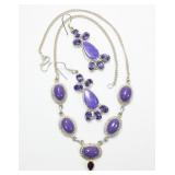 Sterling silver 18.8" purple agate necklace with