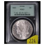 1883 Morgan dollar, PCGS slab certified MS-63