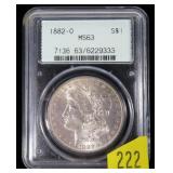 1882-O Morgan dollar, PCGS slab certified MS-63
