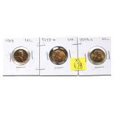 x3- 1948 P.D.S. Lincoln cents, Unc. -x3 cents