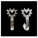 10K White gold diamond accent heart half hoop post