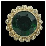 Sterling silver green stone statement ring,