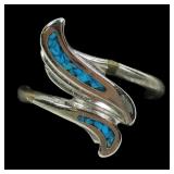 Sterlig silver mosaic turquoise bypass design ring