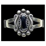 Sterling silver denit set faceted hematite ring,