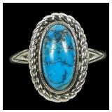 Sterling silver bezel set turquoise ring, size 10