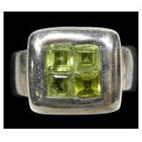 Sterling silver princess cut pave peridot
