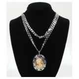 Sterling silver cameo pendant with 28" sterling