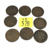 x8- Indian Head cents, mixed dates -x8 cents-