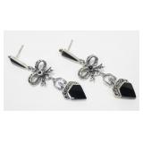 Sterling silver retro design marcasite and black