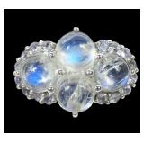 Sterling silver moonstone cluster ring with