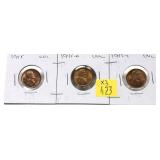 x3- 1945 P.D.S. Lincoln cents, Unc. -x3 cents