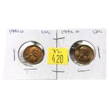 x2- 1944-D Lincolnc ents, Unc. -x2 cents