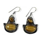 Sterling silver tiger eye shepherd hook earrings