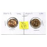 x2- 1954-S Lincoln cents, Unc. -x2 cents-