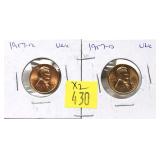 x2- 1957-D Lincoln cents, Unc. -x2 cents-