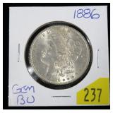 1886 Morgan dollar, gem B.U.