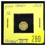 1858 1/2 gold token, 12kt.