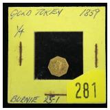 1859 1/4 gold token, 12kt.
