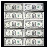 x10- $2 Federal Reserve notes series of 1976/1995-