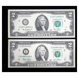 x2- $2 Federal Reserve notes series of 2003/2013 -