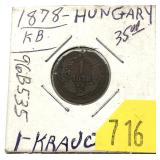 1878 Hungary 1 krajczar