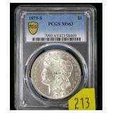 1879-S Morgan dollar, PCGS slab certified MS-63