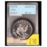1962 Franklin half dollar, slab certified PR-67