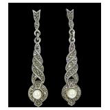 Sterling silver marcasite and pearl post earrings